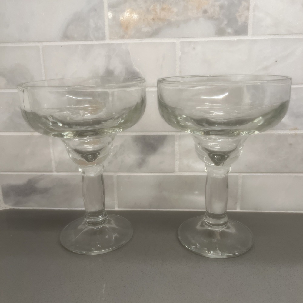Libbey Yucatan Margarita Glasses Lot of 2 Heavy Thick Clear Glass Barware